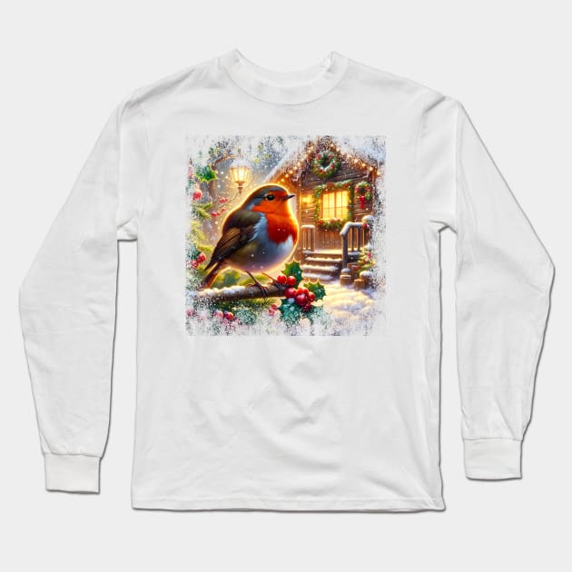 Christmas Robin Long Sleeve T-Shirt by OddHouse